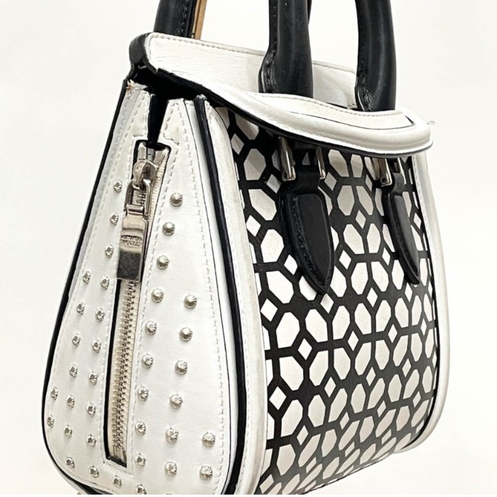 Alexander McQueen Black and White Lattice Satchel - Picture 14 of 16